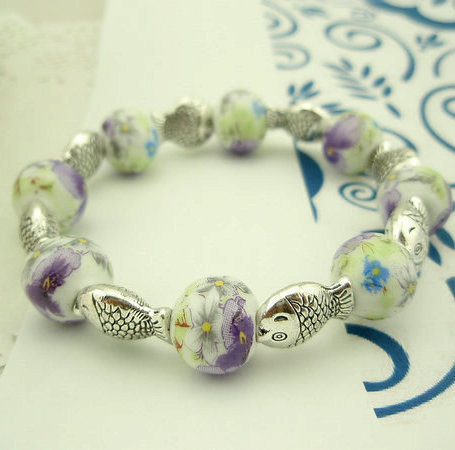  ߼          丣  (ּ ֹ US10)/National trend personality exquisite small fish purple small flower ceramic beads beaded